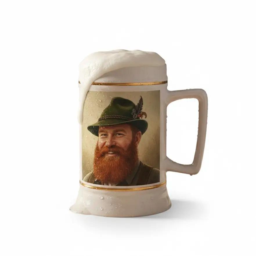 pivní korbel s fotkou muže